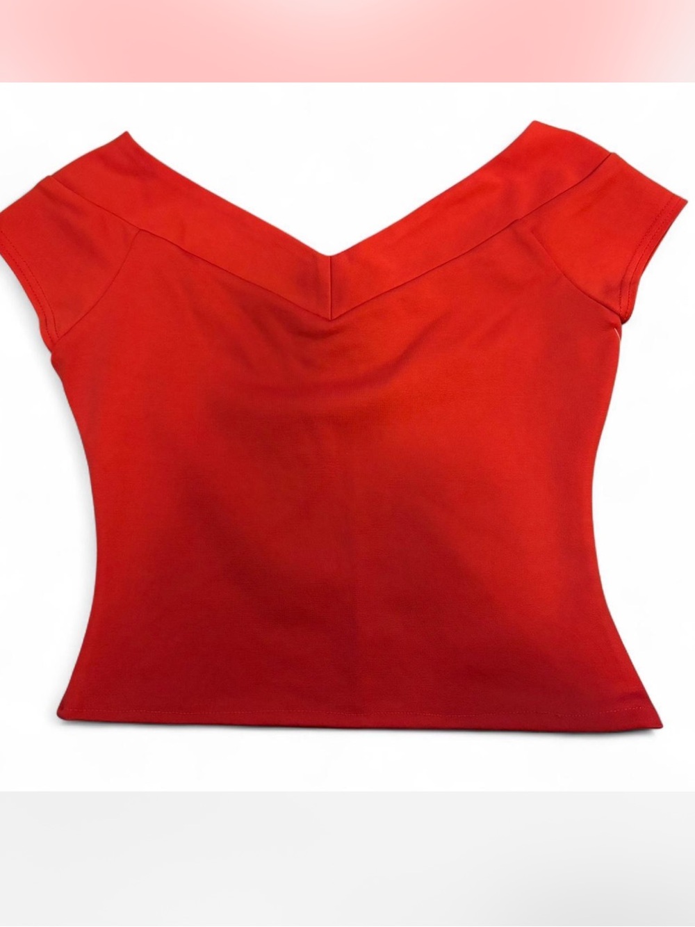 Unique Vintage Red Off-Shoulder V-Neck Top
